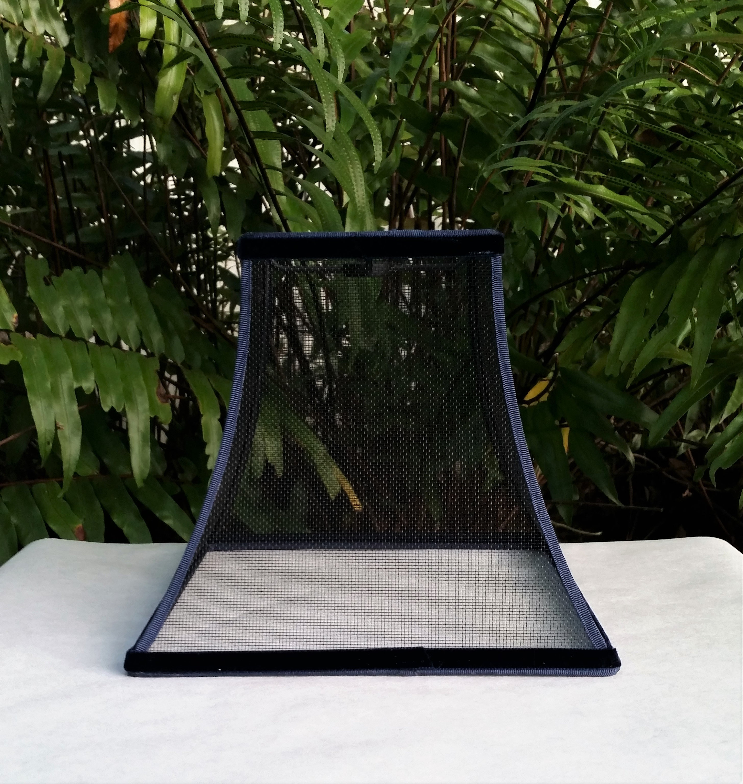 Wire Mesh Lampshade, Black, Blue Trim Lamp Shade Wire Mesh Lampshade, Black, Blue Trim Lamp Shade