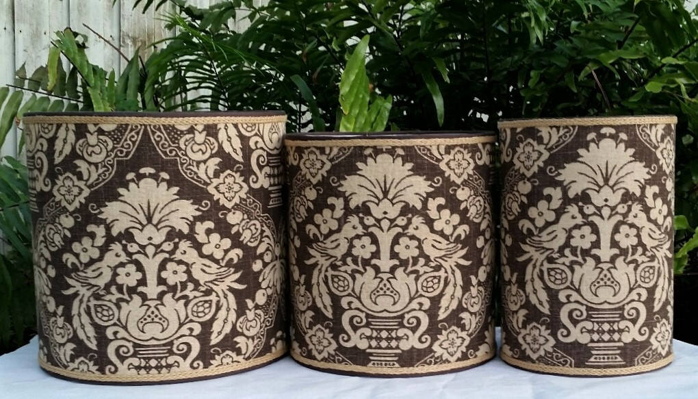 Linen Drum Lampshade Birds Brown Lamp Shade
