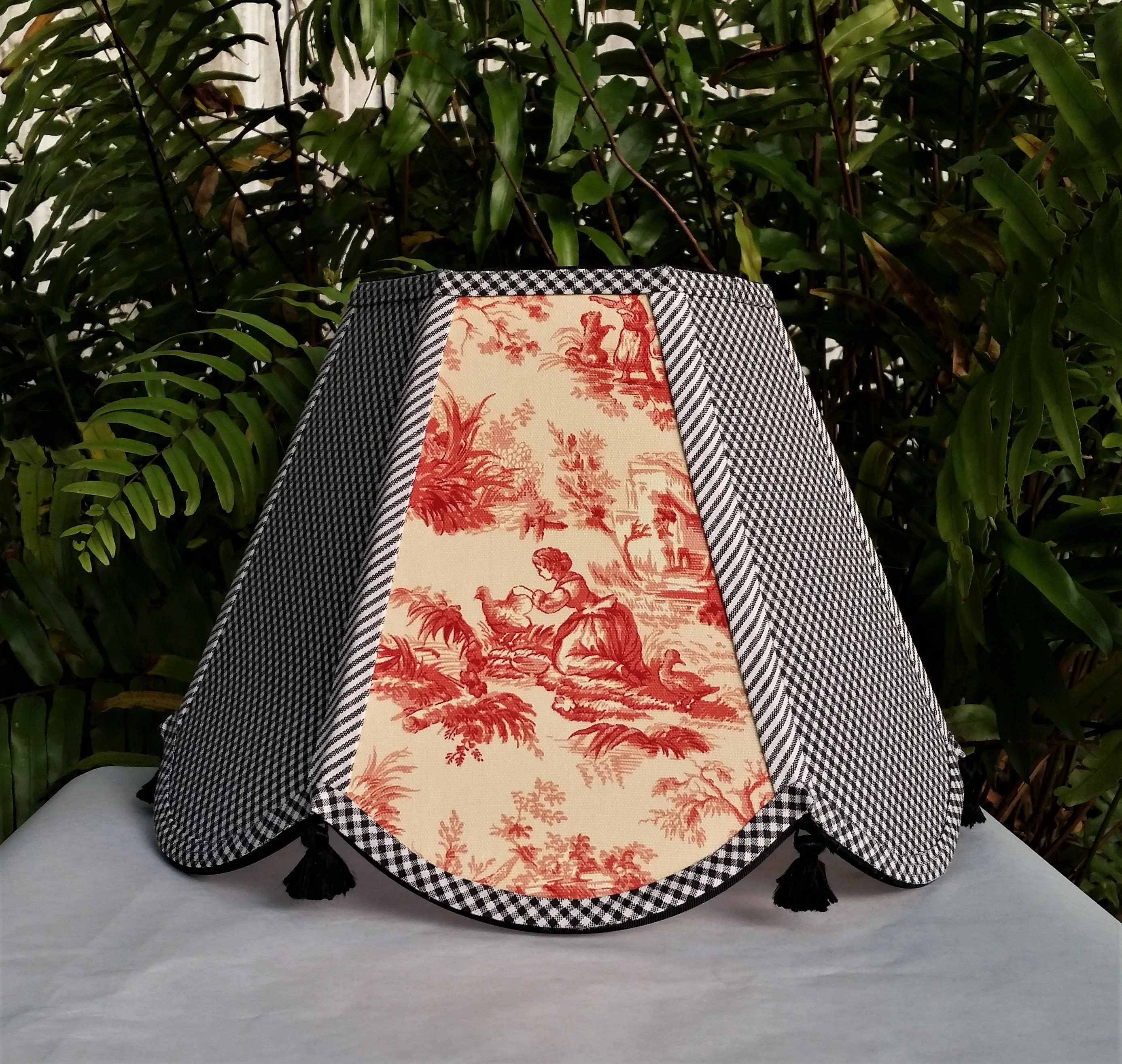 French Country Red Toile Lampshade, Black Gingham Lamp Shade