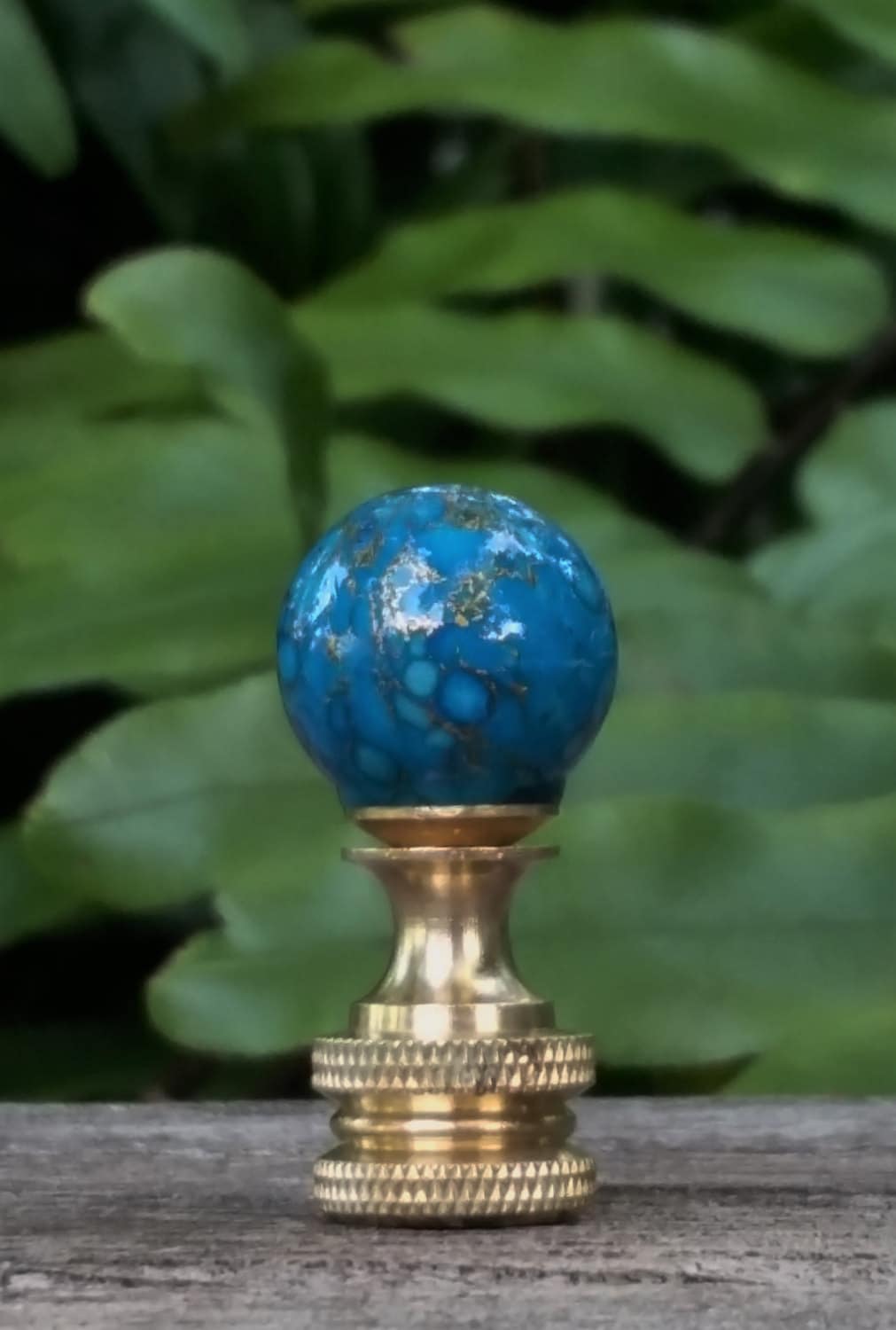 Small Turquoise Lamp Finial, Gold Accents
