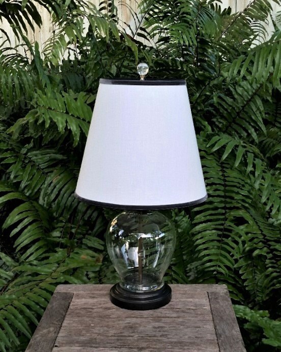Antique Etched Glass Lamp New Lampshade