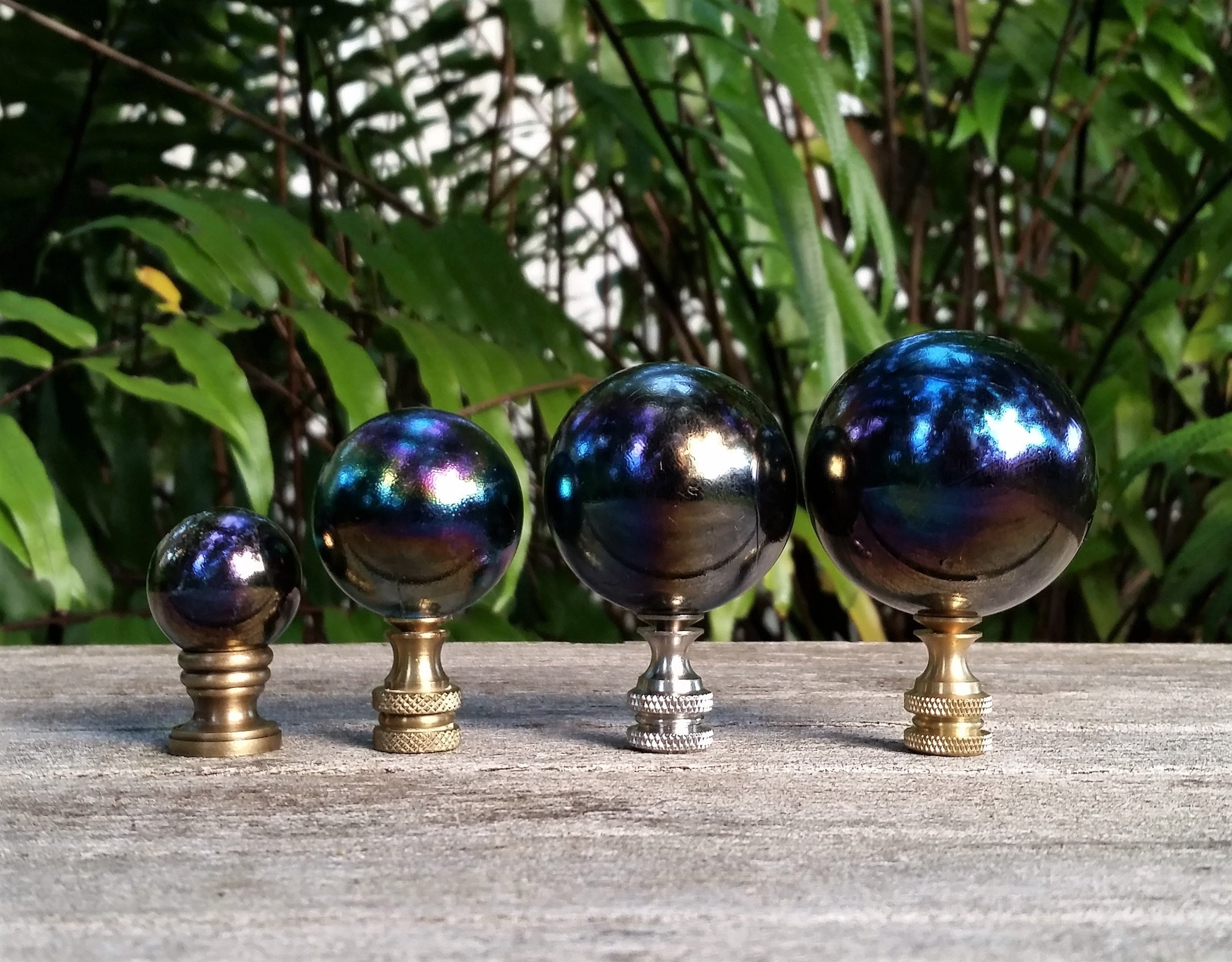 Lamp Finial, Black, Rainbow, Glass Marble