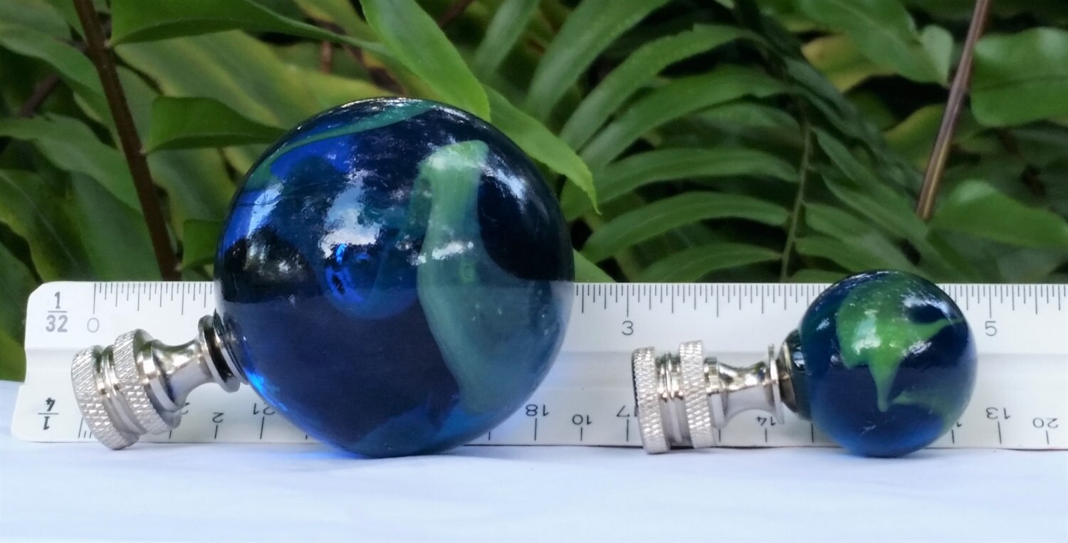 Blue Green Lamp Finial, Glass Marble