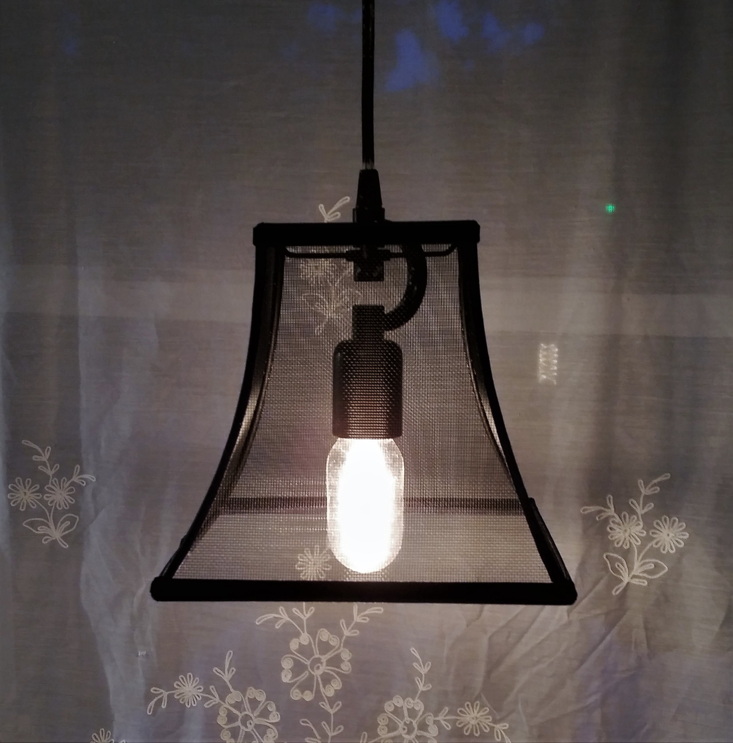 Wire Mesh Lampshade, Black, Blue Trim Lamp Shade Wire Mesh Lampshade, Black, Blue Trim Lamp Shade