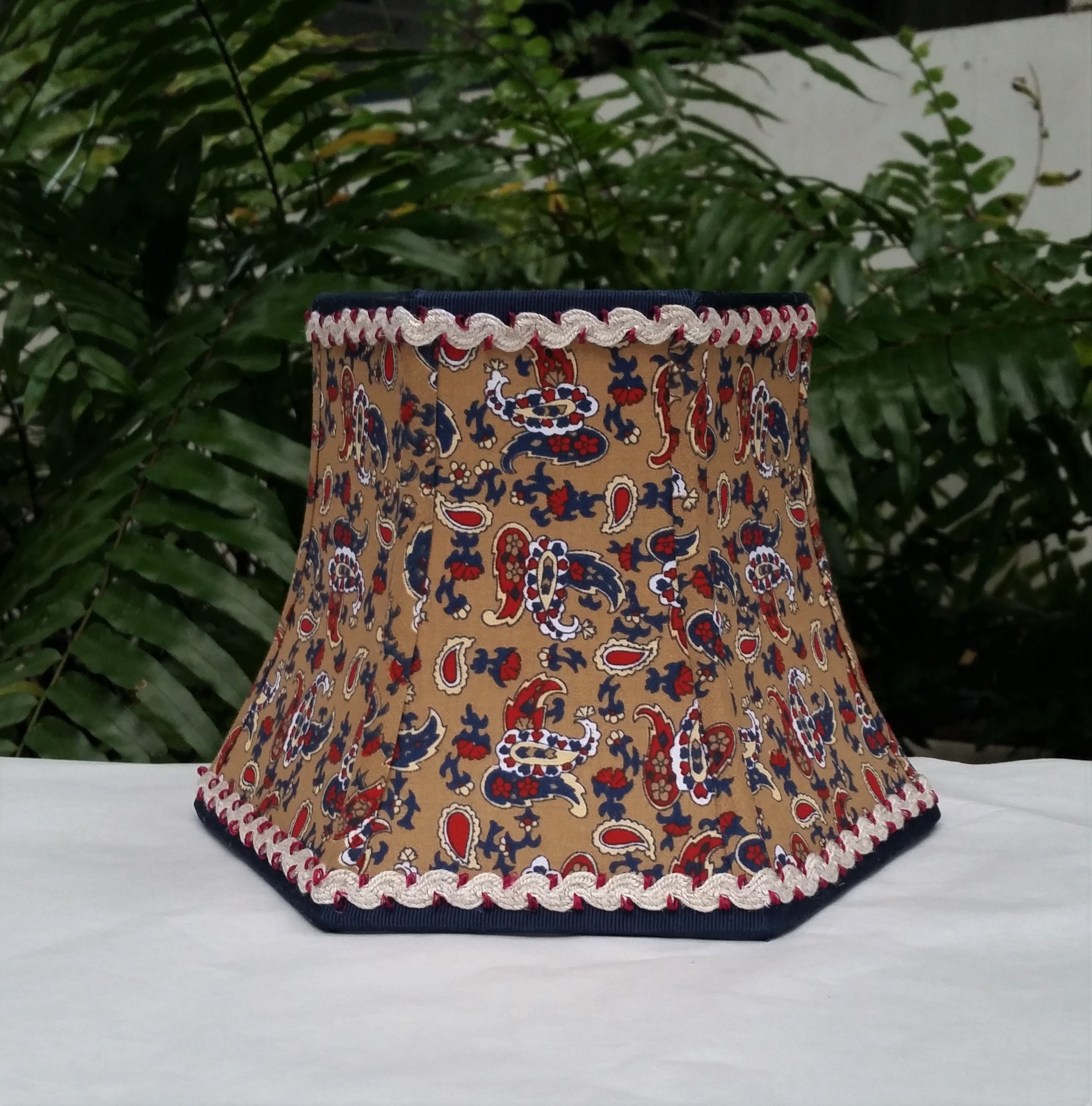Lampshade French Paisley Navy Blue Beige Red Hex Bell Clip On Lamp Shade