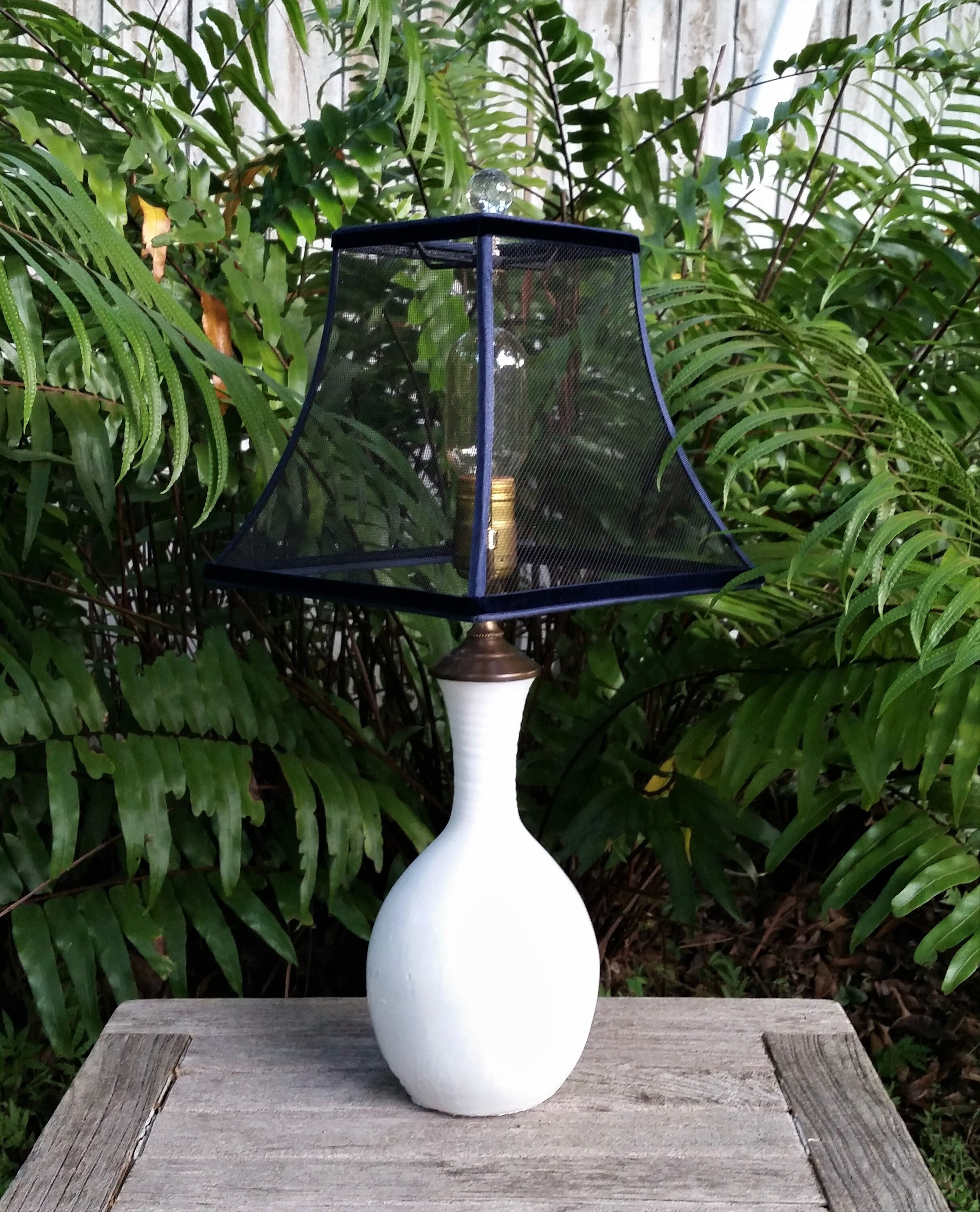 Wire Mesh Lampshade, Black, Blue Trim Lamp Shade Wire Mesh Lampshade, Black, Blue Trim Lamp Shade