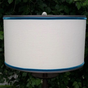Linen Drum Lampshade, Turquoise and Gray Trim Lamp Shade