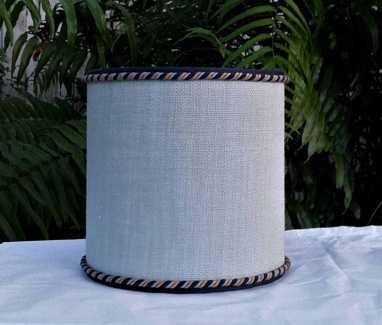 Blue Burlap Lampshade Drum Lamp Shade Cord Trim 1