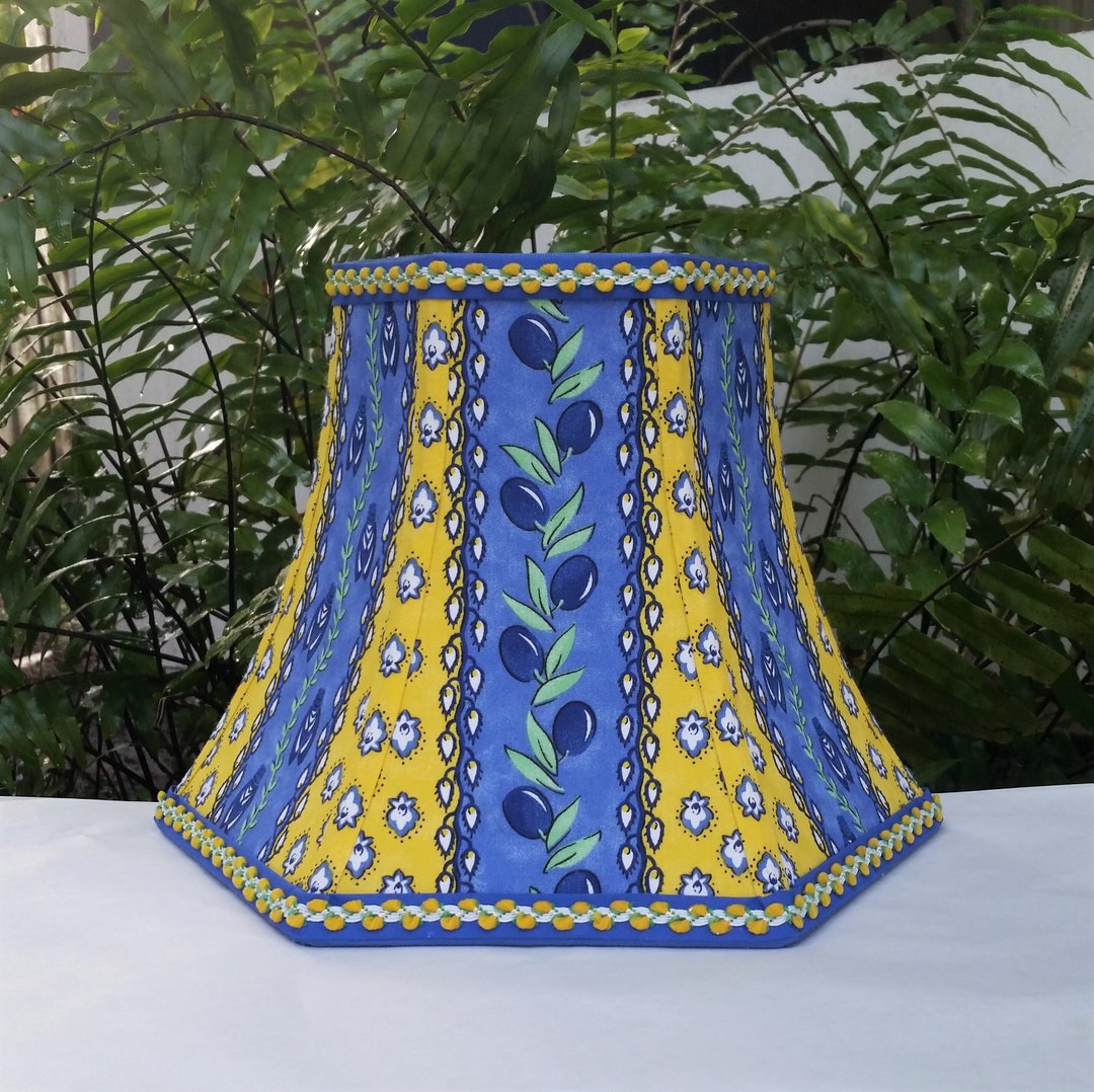 French Country Lamp Shade Blue Lemon Yellow Bell Lampshade Etsy