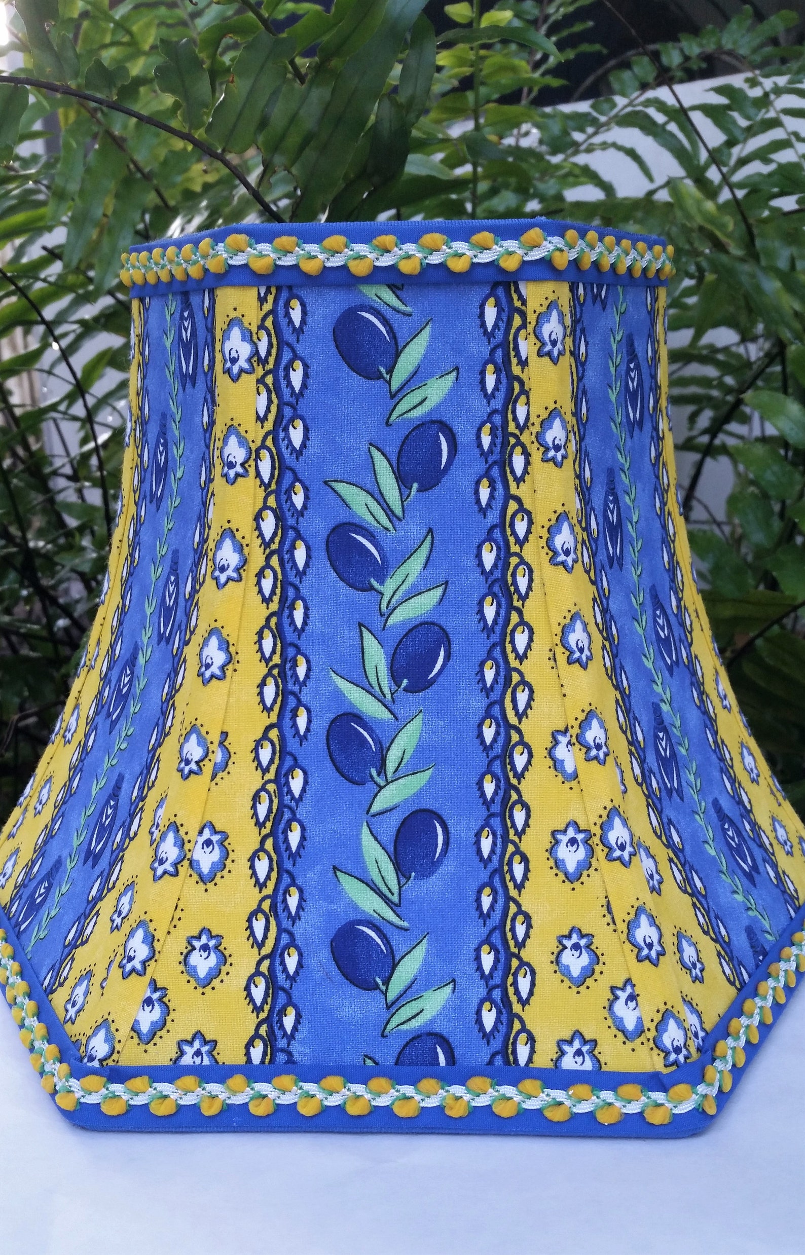 French Country Lamp Shade Blue Lemon Yellow Bell Lampshade Etsy