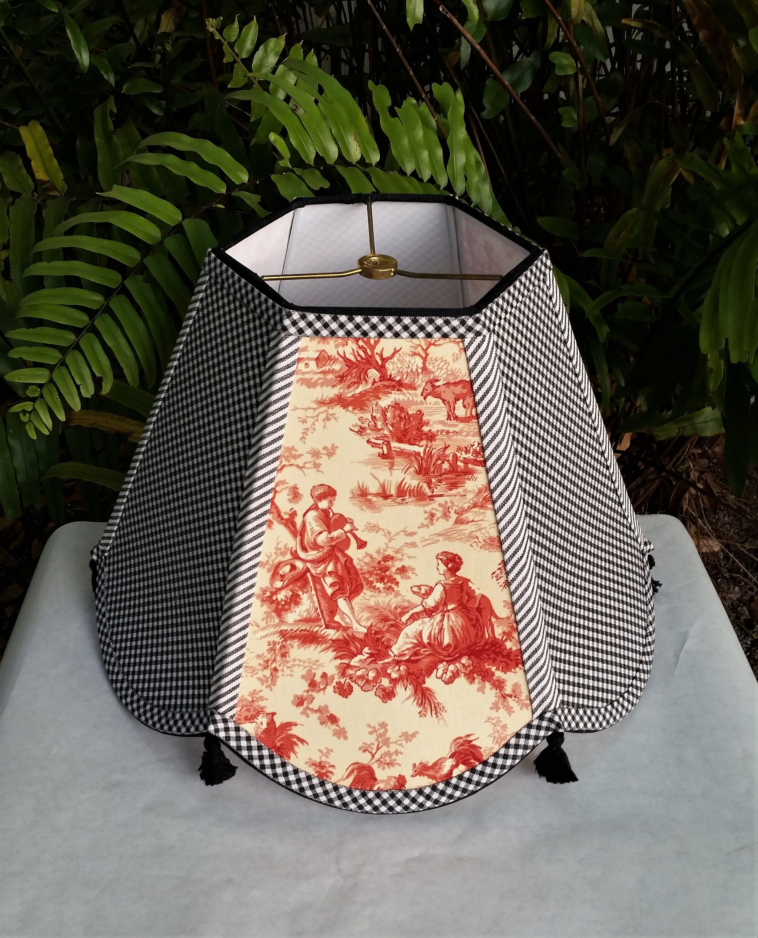 French Country Red Toile Lampshade, Black Gingham Lamp Shade