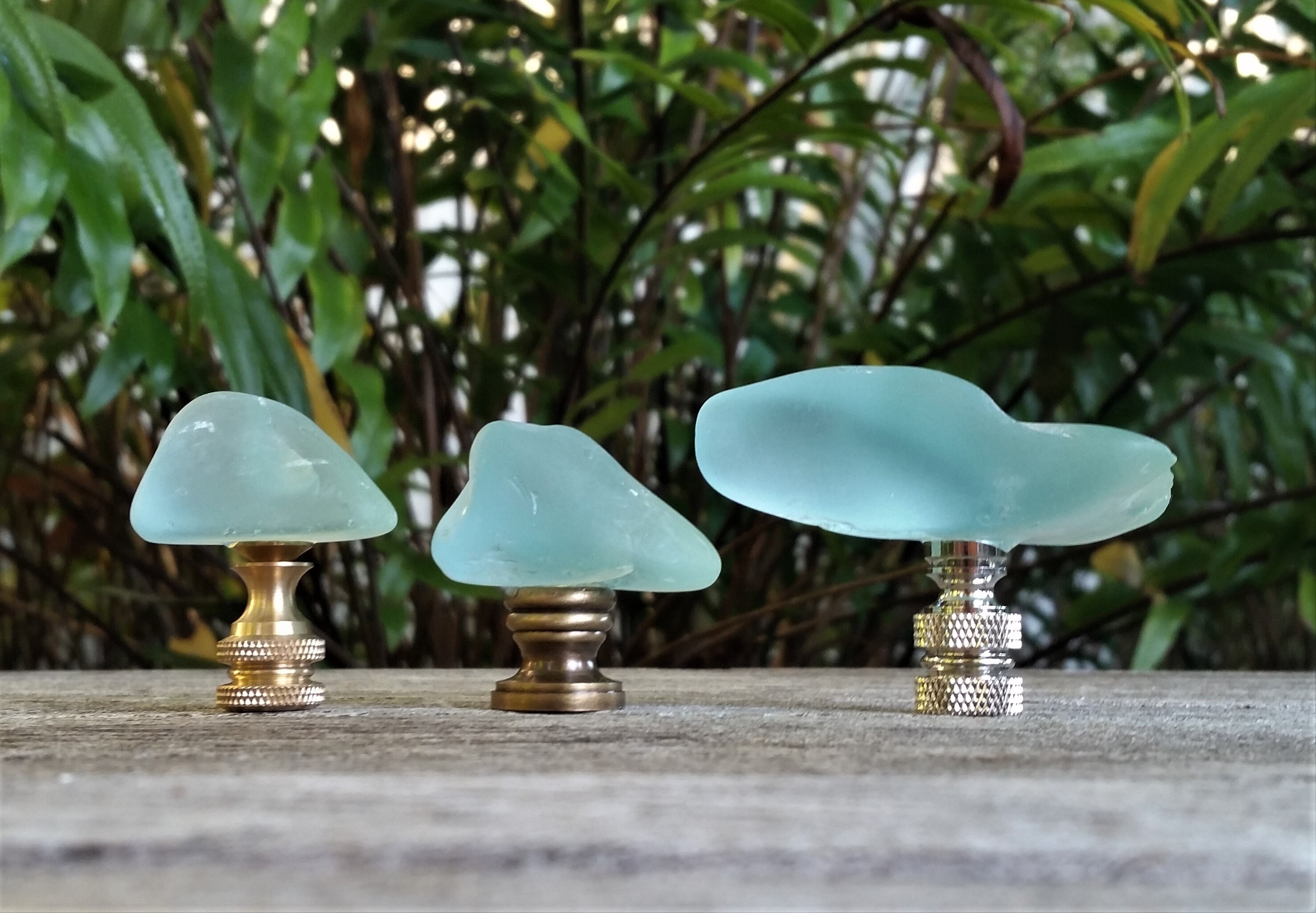Light Aqua Lamp Finial, Smooth Edge Glass Rock