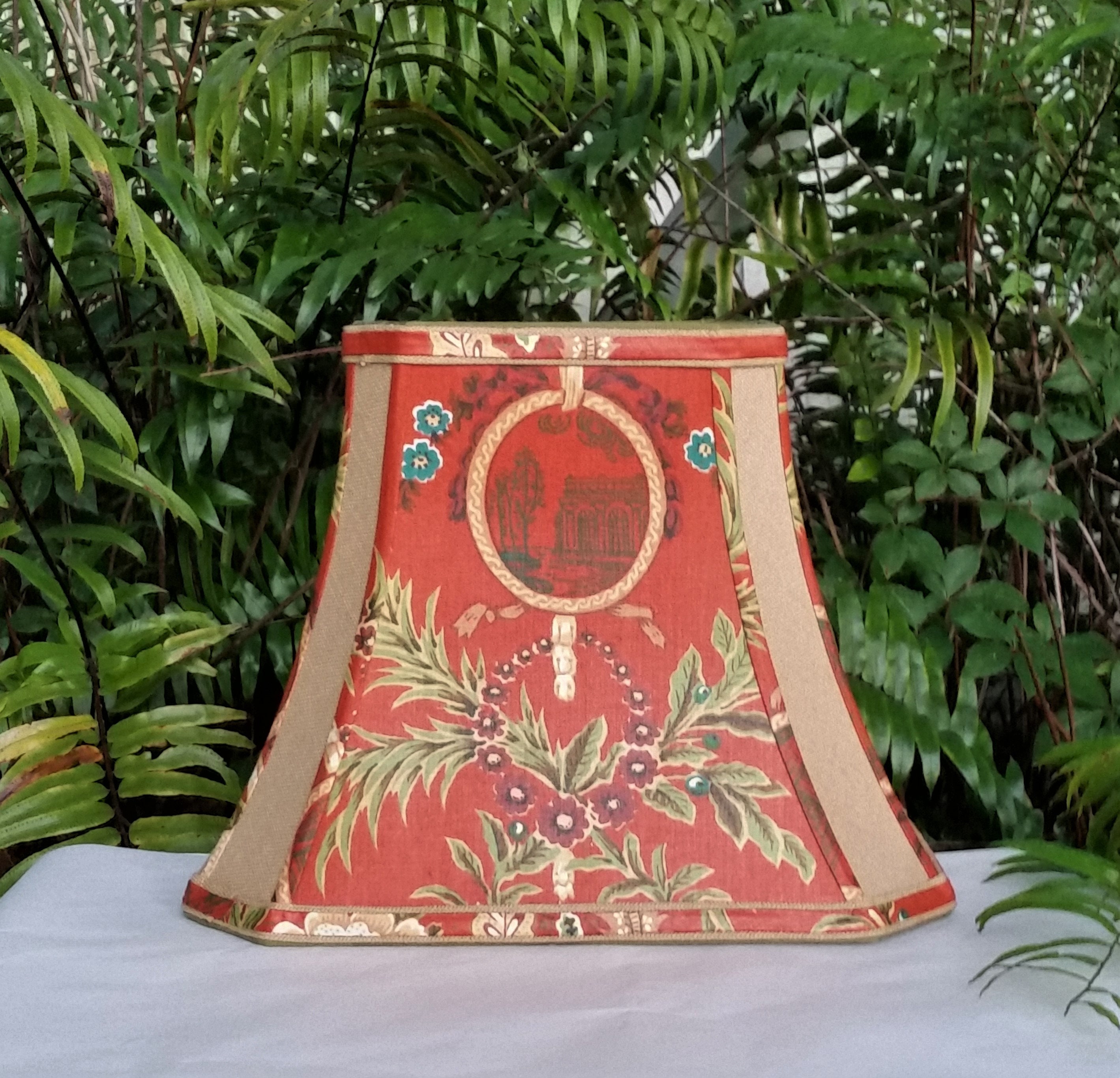 Vintage Floral Fabric Lamp Shade, Rust Olive Lampshade