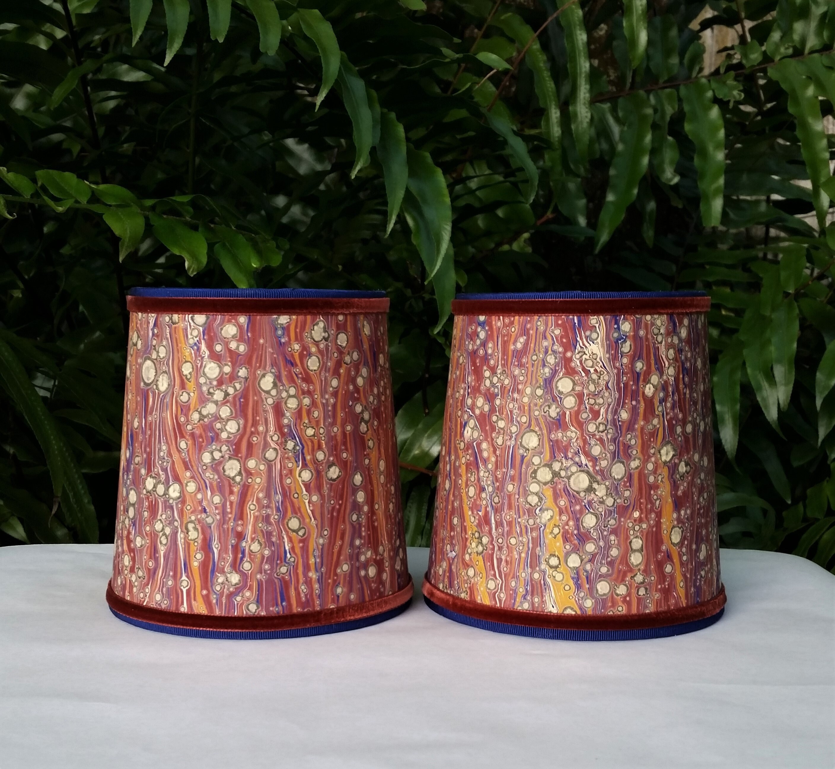 Marbleized Paper Sconce Lampshades Set of Two