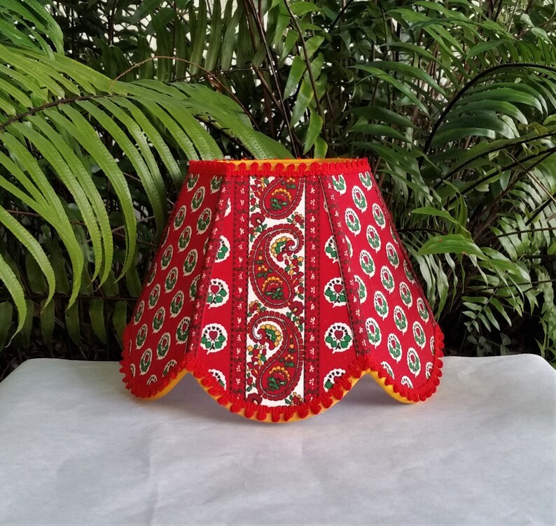 Red Paisley And Hearts Lampshade Scallop Lamp Shade