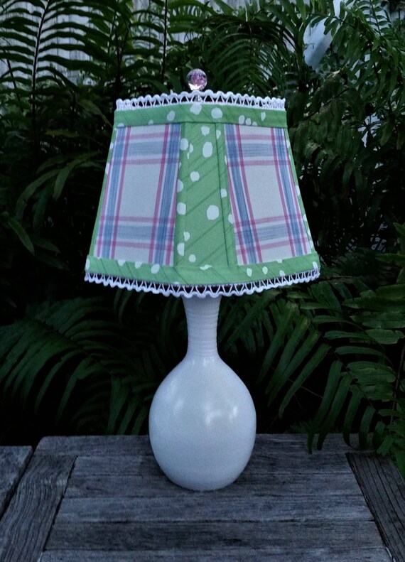 Preppy Feminine Lampshade Blue Pink Plaid Green Square Cut Preppy Feminine Lampshade Blue Pink, Feminine Lamp Shades