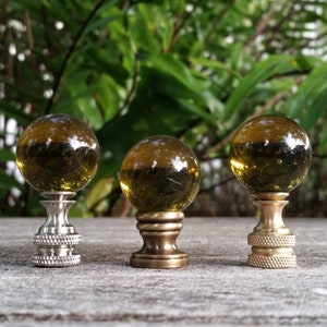 Amber Brown Lamp Finial, Shiny, Frosted, Iridescent Clear