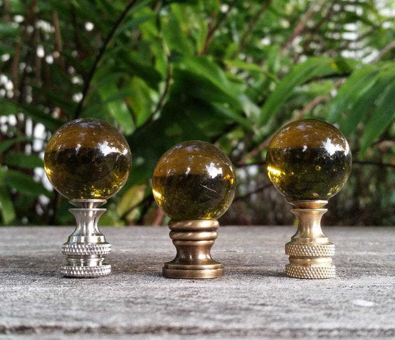 Amber Brown Lamp Finial, Shiny, Frosted, Iridescent Clear