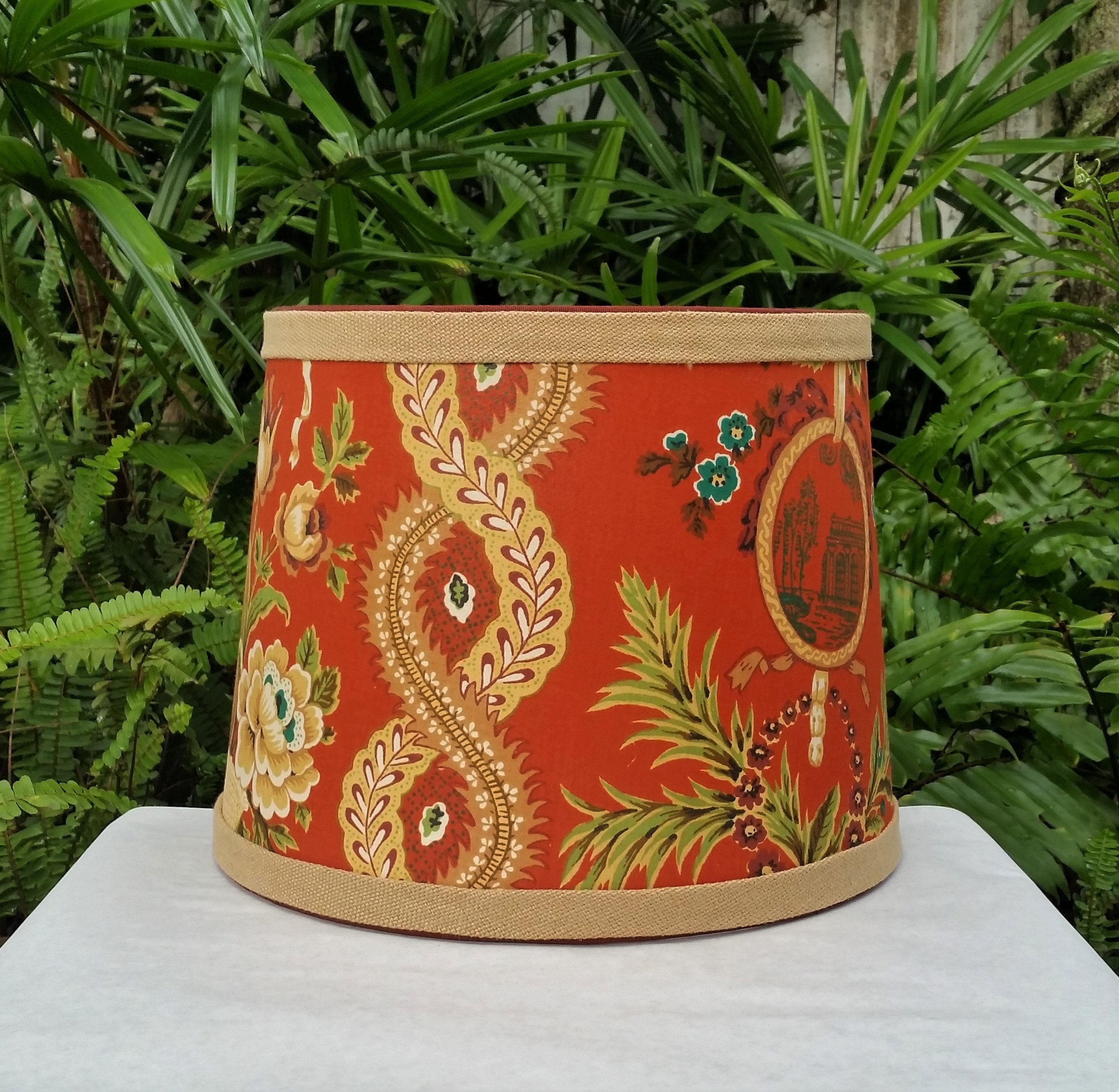 Vintage Floral Fabric Lamp Shade Rust Olive Lampshade Of Jade Lamp Shades Vintage Floral Fabric Lamp Shade Rust Olive Lampshade Of Jade Lamp Shades