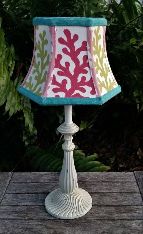 Pink Coral Lampshade, Hex Bell Frame, Custom Lamp Shade