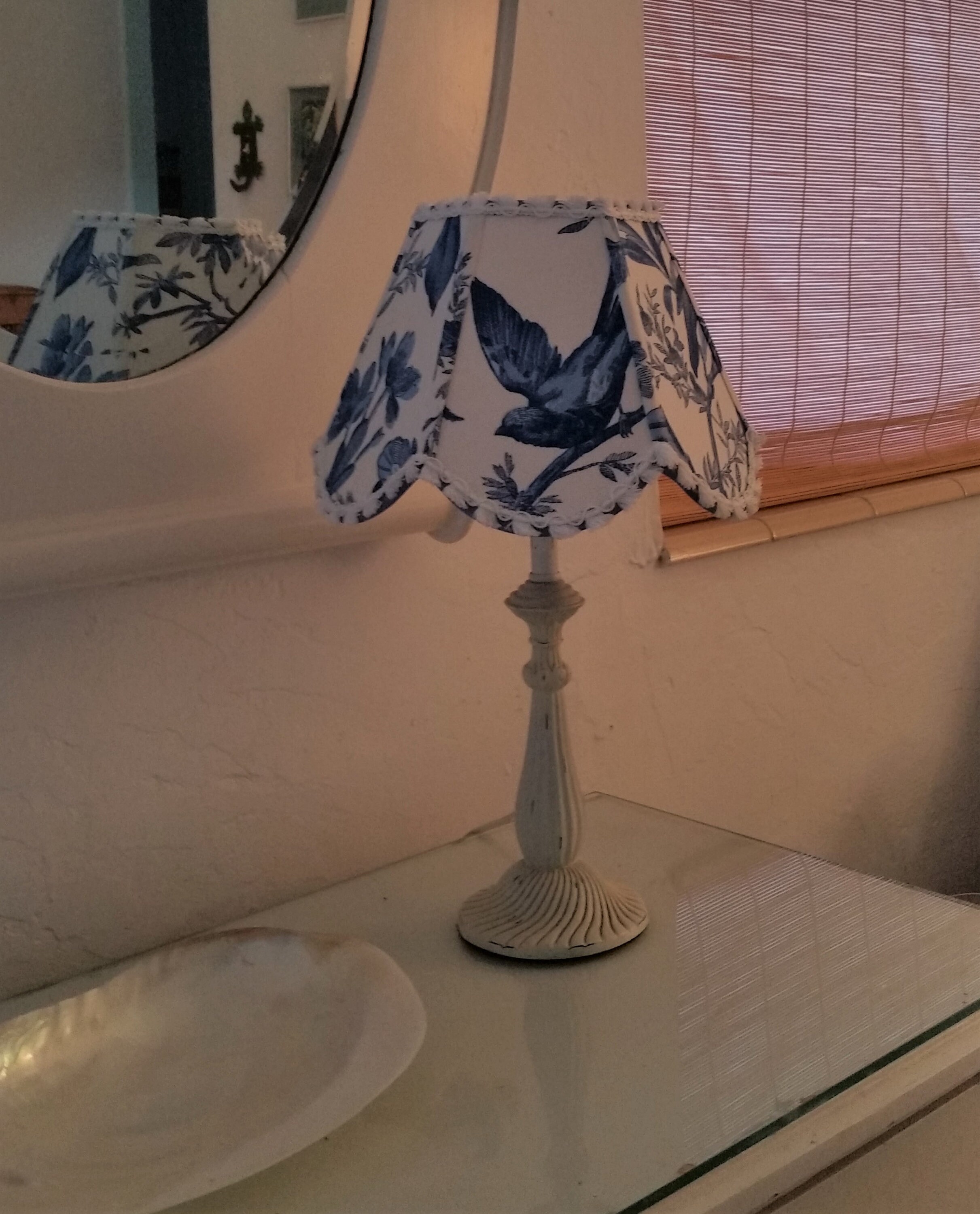 Blue White Bird Lampshade Scallop Hexagon Lamp Shade