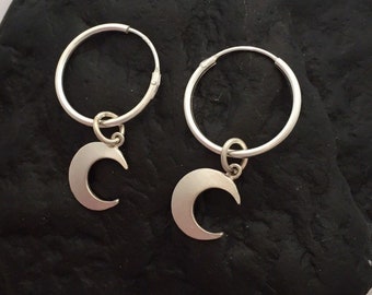 Crescent Moon creole drop earrings in sterling silver, Dangle Half Moon Earrings, great christmas stocking filler