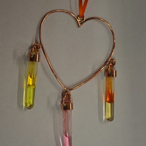 Sun catcher for window, Heart Shaped Copper Sun catcher Window Hanger with hand blown glass Vials with coloured oils image 5