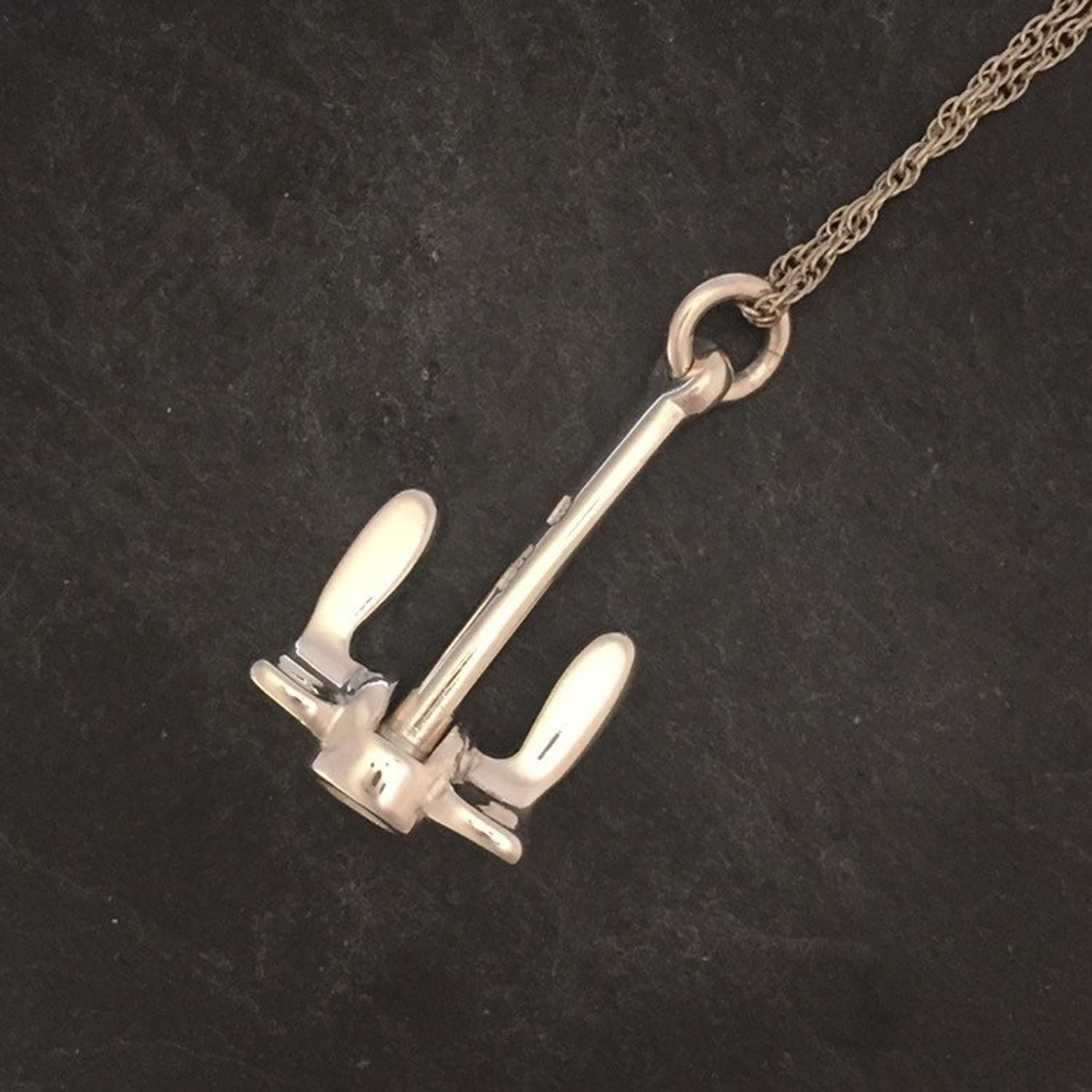 Navy stockless Anchor in Sterling Silver Necklace Pendant | Etsy