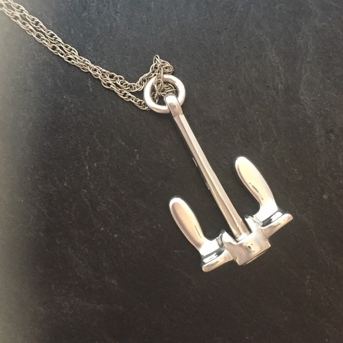 Navy stockless Anchor in Sterling Silver Necklace Pendant | Etsy