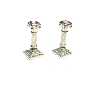 Silver Dolls house candlesticks, dolls house miniatures in sterling silver, 1/12th scale Corinthian column candlesticks