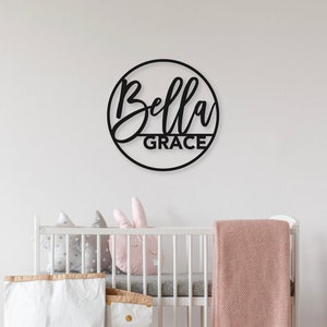 Round baby name sign, custom baby name sign, nursery sign, nursery artwork, custom name sign, round name sign, custom cut out, baby shower image 1