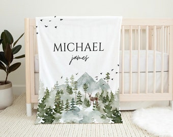 Baby Shower Gift, Baby Boy Blanket, Woodland Blanket, Baby Name Blanket, Custom Baby Blanket, Minky Baby Blanket, Baby Gift, Modern Nursery