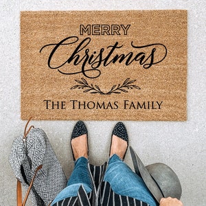 Personalized Christmas Doormat: Custom Family Name Coir Welcome Mat
