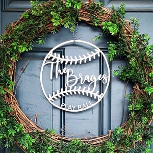 Baseball Family Name Sign: Custom Wreath Ornament, Door Hanger