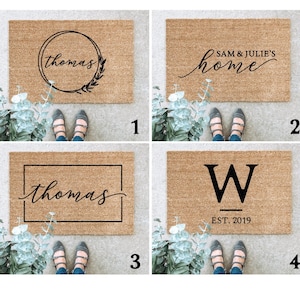 Custom Welcome Mat Housewarming Gift Closing Gift Bordered Custom Doormat Customized with Last Name Wedding Gift Classic Doormat