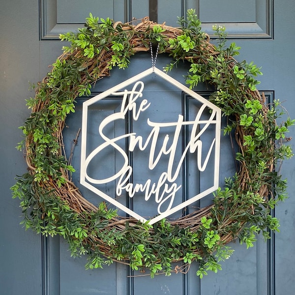 Custom Family Name Sign: Laser Cut Wood Door Hanger