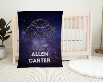 Gift for Baby, Personalized Baby Boy Blanket, Space Blanket, Baby Name Blanket, Custom Blanket, UFO, Baby Boy Blanket, Baby Gift