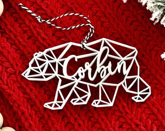 Personalized Bear Christmas Ornament, Bear Ornament, Customized Ornament, Christmas Ornament, Geometric, Modern Ornament, Name ornament