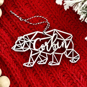 Personalized Bear Christmas Ornament, Bear Ornament, Customized Ornament, Christmas Ornament, Geometric, Modern Ornament, Name ornament