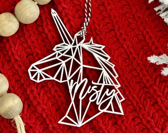 Personalized Unicorn Christmas Ornament, Unicorn ornament, Customized Ornament, Christmas Ornament, Geometric Ornament, Modern Ornament