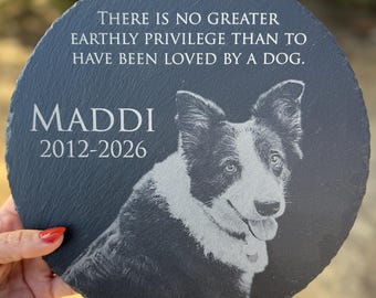 Custom Pet Memorial Photo Slate – Personalized Dog Memorial Gift – Pet Loss Sympathy Gift – Engraved Pet Photo Stone