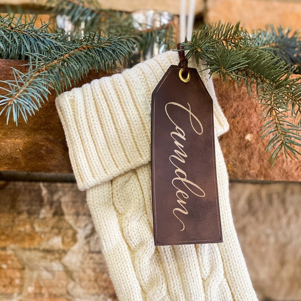 Christmas Stocking Tags, Stocking Name Tags, Leather Name Tags, Personalized Tags, Custom Stocking Tag, Stocking Tag,
