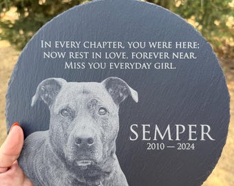 Custom Pet Memorial Photo Slate – Personalized Dog Memorial Gift – Pet Loss Sympathy Gift – Engraved Pet Photo Stone