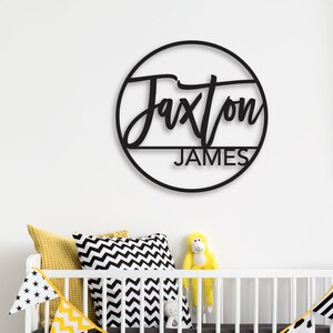 custom baby name sign, Round baby name sign, nursery sign, nursery artwork, custom name sign, round name sign, custom cut out, baby shower image 4