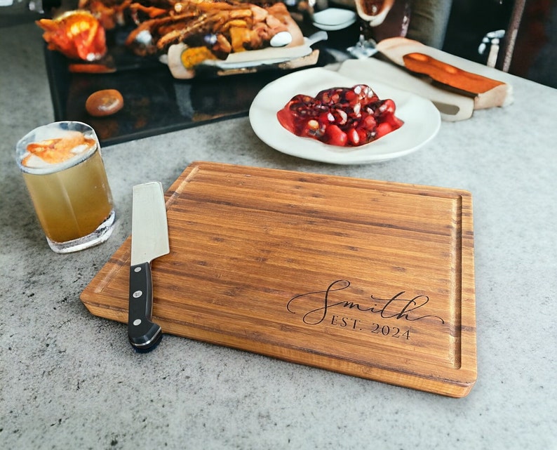 Personalized Cutting Board Wedding Gift, Bamboo Charcuterie Board, Unique Valentines Day Gift, Bridal Shower, Engraved Engagement Present image 7