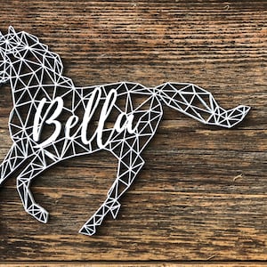 Personalized Horse Christmas Ornament, Laser Cut Wood Ornament, Customized Ornament, Christmas Ornament, Geometric Shaped Animal, Unique image 1