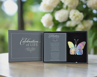 Special sympathy gift, memorial gift, loss of mom or dad, glass butterfly, heartfelt condolences, celebration of life, bereavement gift