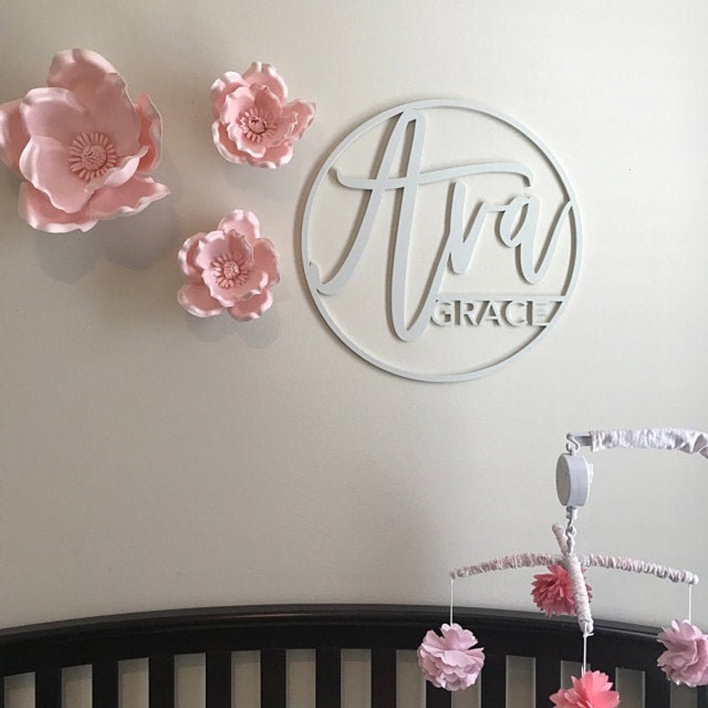 Round baby name sign, custom baby name sign, nursery sign, nursery artwork, custom name sign, round name sign, custom cut out, baby shower White