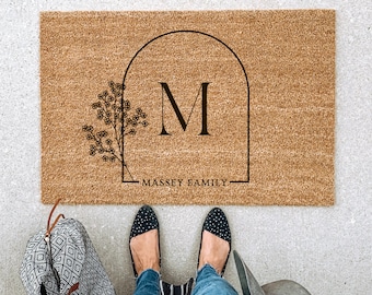 Custom Coir Doormat: Modern Welcome Mat, Personalized Family Name