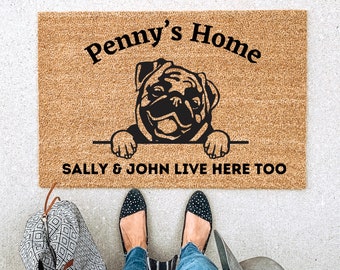 Pug Gift, Doormat, Welcome Mat, Dog Lover Gift, Custom Door mat, Housewarming Gift, Wedding Gift Gift for couples,